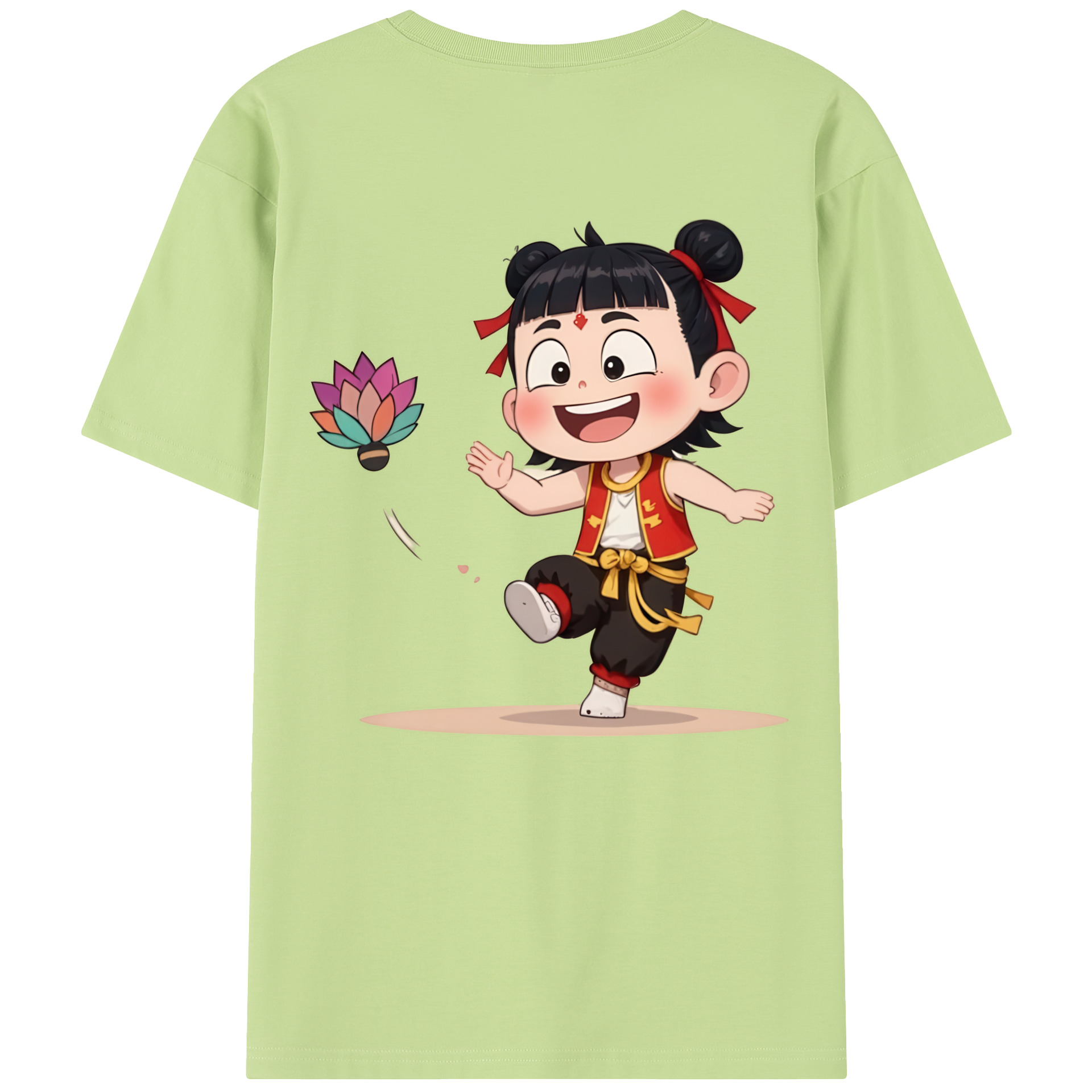 （画像用） Ne Zha 2 ナタ 魔童の大暴れ 綿100％半袖Tシャツ（背面プリント）